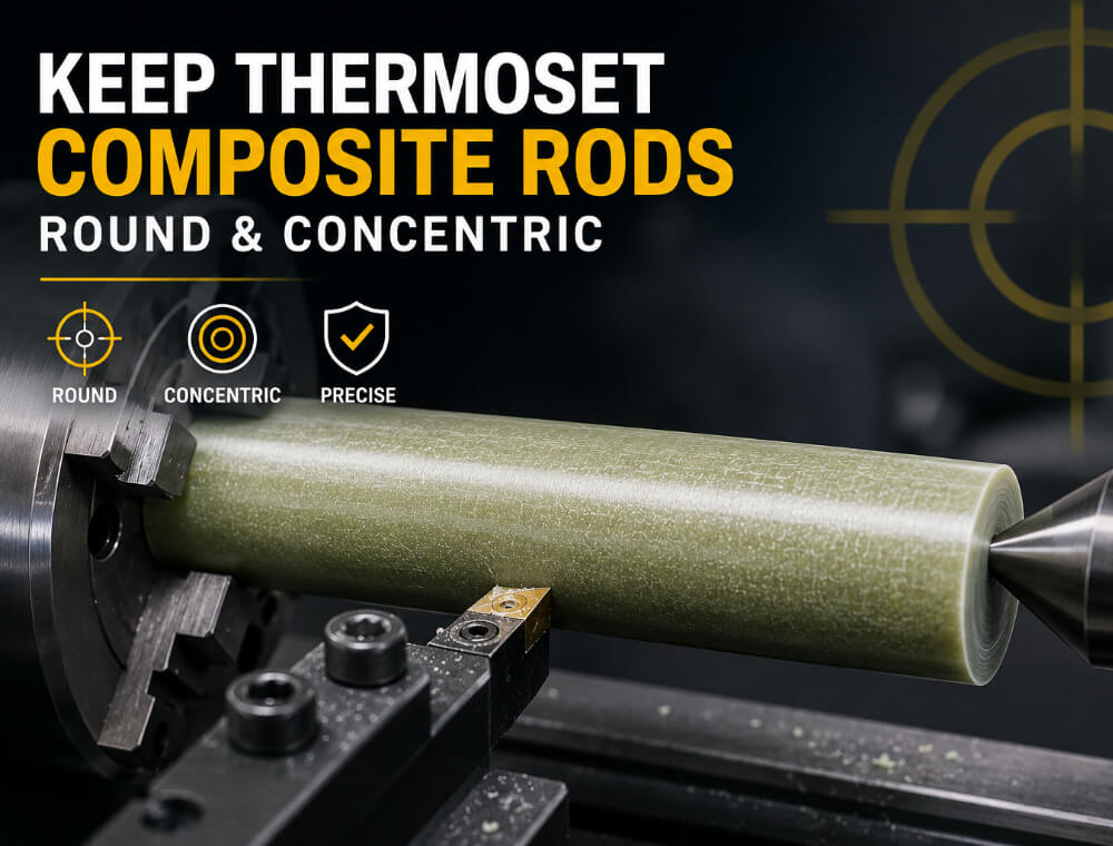 C&aacute;ch giữ thanh composite nhiệt rắn tr&ograve;n v&agrave; đồng t&acirc;m tr&ecirc;n m&aacute;y tiện